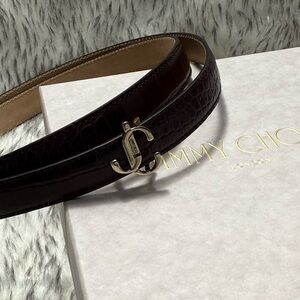 Jimmy Choo Dark Brown Croc-Embossed Belt